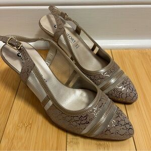 Vera Pelle Confort Elegant Tan Gold Slingback Heels size 36